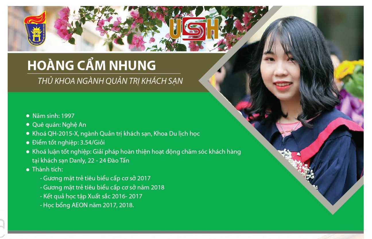 HOÀNG CẨM NHUNG - THỦ KHOA TỐT NGHIỆP NGÀNH QUẢN TRỊ KHÁCH SẠN 2019