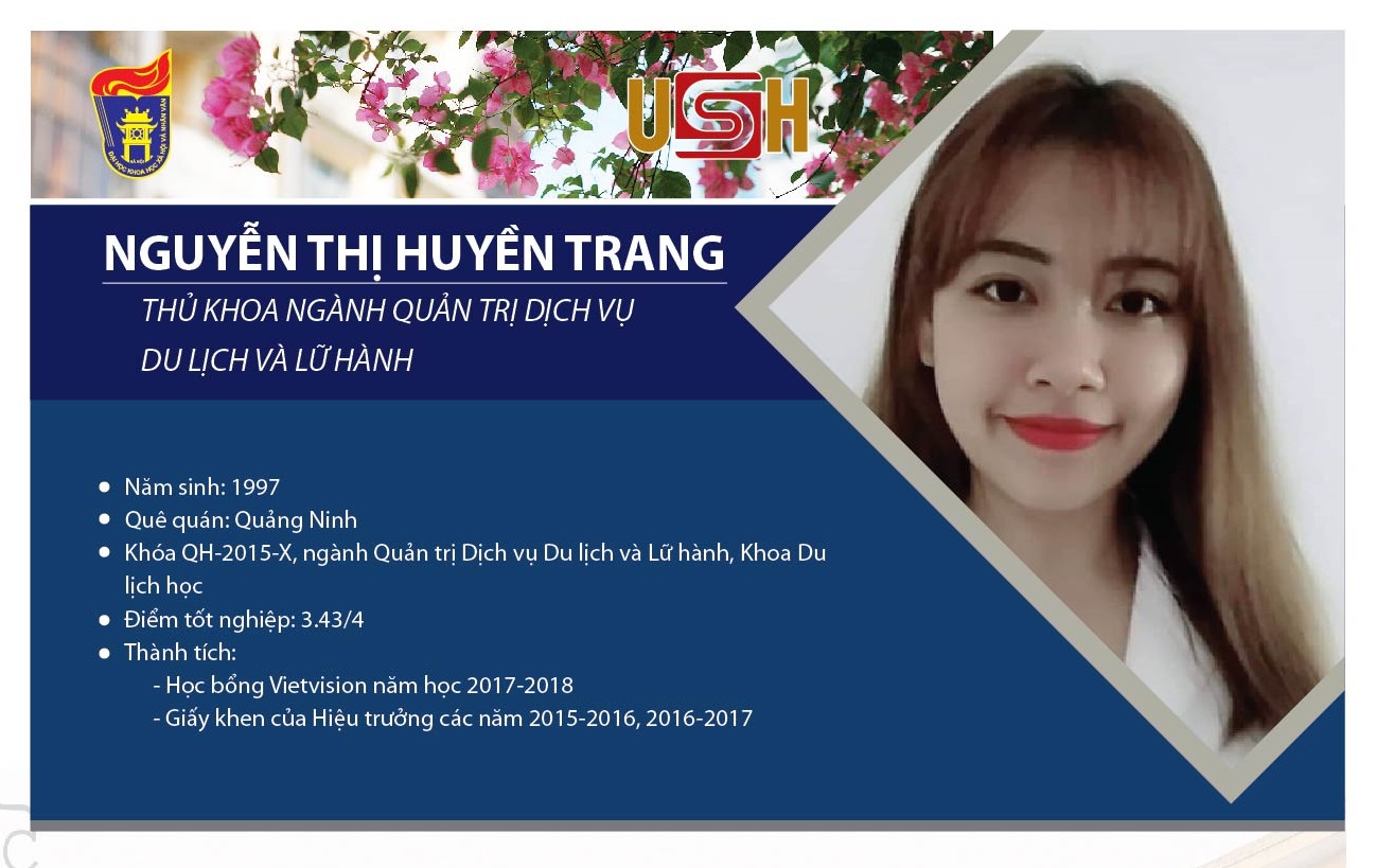 NGUYỄN THỊ HUYỀN TRANG - THỦ KHOA TỐT NGHIỆP NGÀNH QUẢN TRỊ DỊCH VỤ DU LỊCH VÀ LỮ HÀNH 2019